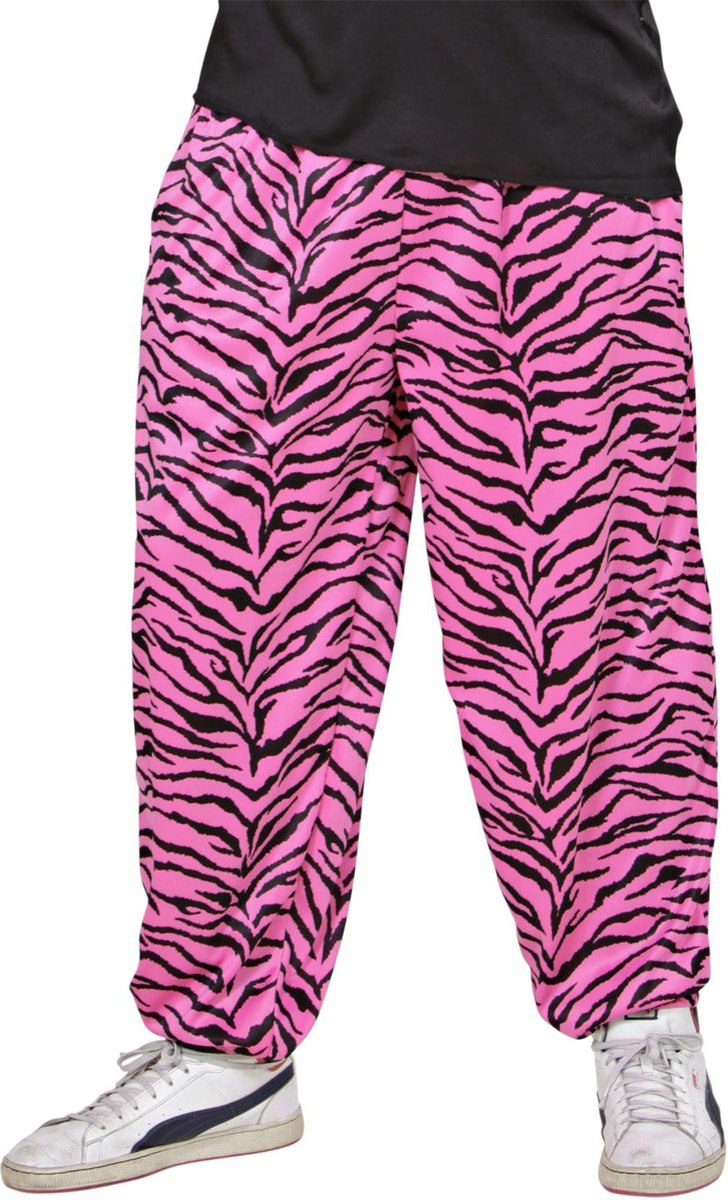 Jaren 80 & 90 Kostuum | Baggy Broek 80s Zebra Roze Man | Medium / Large | Carnaval kostuum | Verkleedkleding